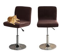 HOMECOVER Housses De Chaise De Bar avec Dossier, Élastique Velours Tissu Housses De Tabouret De Pub Amovible Courte Arrière Pivotant Couverture De Chaise-Brun-2 Pièces