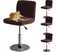 HOMECOVER Housses De Chaise De Bar avec Dossier, Élastique Velours Tissu Housses De Tabouret De Pub Amovible Courte Arrière Pivotant Couverture De Chaise-Brun-4 Pièces