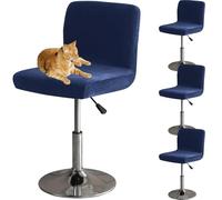 HOMECOVER Housses De Chaise De Bar avec Dossier, Élastique Velours Tissu Housses De Tabouret De Pub Amovible Courte Arrière Pivotant Couverture De Chaise-Bleu Marine-4 Pièces