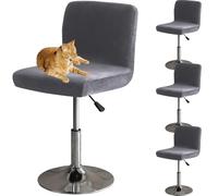 HOMECOVER Housses De Chaise De Bar avec Dossier, Élastique Velours Tissu Housses De Tabouret De Pub Amovible Courte Arrière Pivotant Couverture De Chaise-Gris-4 Pièces