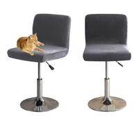 HOMECOVER Housses De Chaise De Bar avec Dossier, Élastique Velours Tissu Housses De Tabouret De Pub Amovible Courte Arrière Pivotant Couverture De Chaise-Gris-2 Pièces