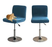 HOMECOVER Housses De Chaise De Bar avec Dossier, Élastique Velours Tissu Housses De Tabouret De Pub Amovible Courte Arrière Pivotant Couverture De Chaise-Bleu-2 Pièces
