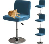 HOMECOVER Housses De Chaise De Bar avec Dossier, Élastique Velours Tissu Housses De Tabouret De Pub Amovible Courte Arrière Pivotant Couverture De Chaise-Bleu-4 Pièces