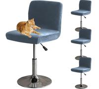HOMECOVER Housses De Chaise De Bar avec Dossier, Élastique Velours Tissu Housses De Tabouret De Pub Amovible Courte Arrière Pivotant Couverture De Chaise-Bleu Gris-4 Pièces
