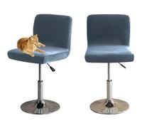 HOMECOVER Housses De Chaise De Bar avec Dossier, Élastique Velours Tissu Housses De Tabouret De Pub Amovible Courte Arrière Pivotant Couverture De Chaise-Bleu Gris-2 Pièces