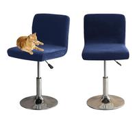 HOMECOVER Housses De Chaise De Bar avec Dossier, Élastique Velours Tissu Housses De Tabouret De Pub Amovible Courte Arrière Pivotant Couverture De Chaise-Bleu Marine-2 Pièces