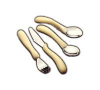 Homecraft, repas, couverts ergonomiques, couteau, gauchers, droitiers, personnes âgées, ayant une force réduite dans les mains, facilite la préhension, favorise l'autonomie, acier inoxydable.