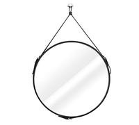 Homede Miroir Mural en Cuir synthétique 50 cm Décoration Murale Esha Noir Rond