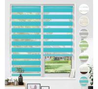 HOMEDEMO Store Enrouleur Jour Nuit sans Perçage, Double Tissu avec Clips, Rideau Occultant pour Fenêtre & Porte, 85 x 140 cm (Largeur du Tissu 81 cm), Turquoise
