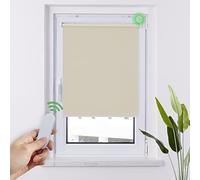HOMEDEMO Stores Enrouleur Occultant Électriques M100, Moteur & Télécommande, avec ou sans Perçage, Rideau de Protection Solaire pour Fenêtres, 85 x 150 cm, Crème