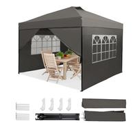 HOMEDEMO Tonnelle de Jardin Pop-Up 3x3m anthrazite, 4 Parois Latérales - Installation Rapide à Une Seule Personne - Parfaite pour Plage, Festival