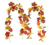 homEdge Lot de 2 guirlandes de feuilles d'érable artificielles de 1,5 m à suspendre pour décoration de Noël - Orange + vert + rouge + marron + jaune