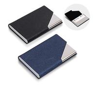 homEdge - Lot de 2 porte-cartes de visite professionnels fins en similicuir + acier inoxydable - Pour les voyages et les affaires - Noir et bleu
