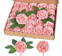 homEdge Lot de 25 roses artificielles en mousse avec tige pour décoration d'intérieur, bouquet de mariage, fête, certerpieces - Blush