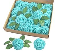 homEdge Lot de 25 roses artificielles en mousse avec tige pour décoration d'intérieur, bouquet de mariage, fête, certerpieces - Bleu clair