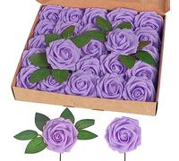 homEdge Lot de 25 roses artificielles en mousse avec tige pour décoration d'intérieur, bouquets de mariage, fête, cercueils, anniversaires - Lilas, 231AF250723