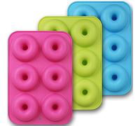 homEdge Lot de 3 moules à donut en silicone anti-adhésif de qualité alimentaire pour la cuisson de beignets - Vert, rose, bleu