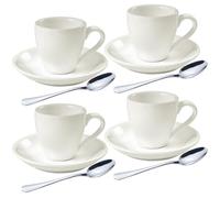 homEdge Lot de 4 tasses à expresso en porcelaine avec soucoupes et cuillères en acier inoxydable - 80 ml - Blanc