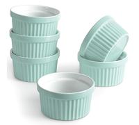 homEdge Lot de 6 ramequins en porcelaine, 240 ml, bol à crème glacée, pour crème brûlée, pour pâtisserie, turquoise