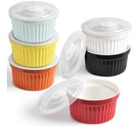 homEdge Lot de 6 ramequins en porcelaine avec couvercle, 240 ml, bol à crème glacée, pour crème brûlée, tasse à soufflé, pour pâtisserie, lot de 6 couleurs assorties