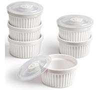 homEdge Lot de 6 ramequins en porcelaine avec couvercle, 240 ml, bol à crème glacée, pour crème brûlée, soufflé, pour pâtisserie, blanc