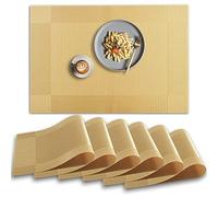 homEdge Lot de 6 sets de table antidérapants et résistants à la chaleur en vinyle - Doré