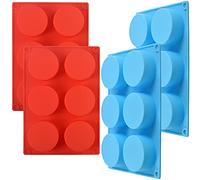 homEdge Moule à bonbons cylindrique en silicone, moule rond pour faire des muffins, des biscuits, des cupcakes, des sandwichs, des puddings, des brownies, bleu et rouge