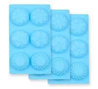 homEdge Moule en forme de fleurs en silicone 6-cavités, ensemble de tournesols mélangés en silicone 3PCS, moule en marguerite - 3 styles de fleurs