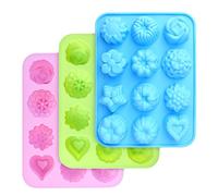 homEdge Moules en silicone à fleurs, Plat de cuisson avec fleurs et en forme de cœur, Lot de 3 moules en silicone pour chocolat, bonbons, gelée, glaçons, muffins