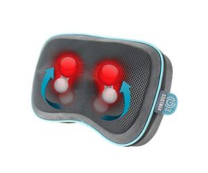 HoMedics Oreiller de massage Shiatsu chauffant - Coussin de voyage masseur sans fil pour masser cou, cervicales lombaires, trapèzes et jambes - Technologie Gel