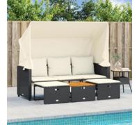 HOMEELIKE Canap¨¦ de Jardin 3 Places avec auvent et tabourets Noir rotin