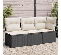 HOMEELIKE Canap¨¦ de Jardin avec Coussins 3 Places Noir r¨¦sine tress¨¦e