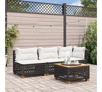 HOMEELIKE Canap¨¦ de Jardin avec Coussins 3 Places Noir r¨¦sine tress¨¦e