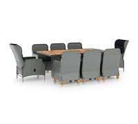 HOMEELIKE Ensemble à Manger 9 pcs avec Coussins résine tressée Gris Clair