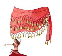 Homefantasy Ceinture Danse Orientale Femme, Ceinture De Costume De Danse du Ventre Suspendue en Mousseline avec d'or, pour Spectacles, Fêtes, sur Scène(140 Cm Long) (Rouge)
