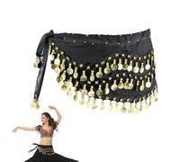Homefantasy Ceinture Danse Orientale Femme, Ceinture De Costume De Danse du Ventre Suspendue en Mousseline avec d'or, pour Spectacles, Fêtes, sur Scène(140 Cm Long,Noir)