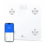 HomeFashion HFitness Pèse-Personne Impédancemètre Connecté avec Application, Balance Bluetooth, 19 Données Corporelles dont IMC, Masse Grasse et Musculaire, Compatible iOS et Android