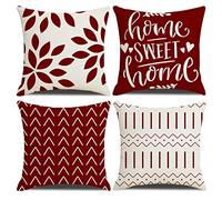 Homefeelzydys Housses de Coussin 45x45cm, Noël Taie d'oreiller Noel Lot de 4 d'oreiller Carrée de Vin Rouge Housses de Coussin 18x18 pour Patio Extérieur Jardin Salon Canapé Ferme Décor