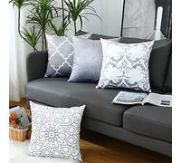 Homefeelzydys Housses de Coussin, Housses de Coussin 40 x 40 Lot de 4 taies d'oreiller carrées Grises 16 x 16 Lot de 4 pour terrasse extérieure Jardin Blench Salon canapé Ferme décor
