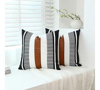 Homefeelzydys Lot de 2 Housses de Coussin décoratives en Similicuir à Panneaux Modernes de Style Rustique pour Chambre à Coucher, Salon, Sofa, 45 x 45 cm, Noir