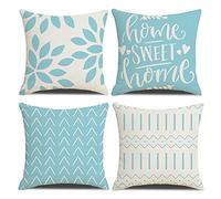 Homefeelzydys Lot de 4 Housses de Coussin carrées pour extérieur, terrasse, Jardin, Banc, Salon, canapé, décoration Style Ferme, 40 x 40 cm, Bleu