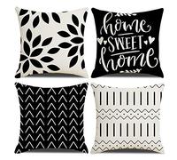 Homefeelzydys Lot de 4 Housses de Coussin carrées pour extérieur, terrasse, Jardin, Banc, Salon, canapé, décoration Rustique - 60 x 60 cm - Noir