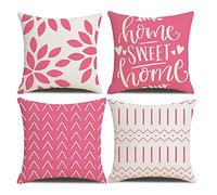 Homefeelzydys Lot de 4 Housses de Coussin carrées pour extérieur, terrasse, Jardin, Banc, Salon, canapé, décoration Style Ferme, 45 x 45 cm, Rose