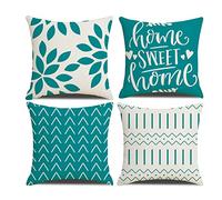 Homefeelzydys Lot de 4 Housses de Coussin carrées pour extérieur, terrasse, Jardin, Salon, canapé, décoration Style Ferme, Bleu Sarcelle, 45 x 45 cm