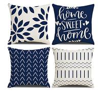 Homefeelzydys Lot de 4 Housses de Coussin carrées pour extérieur, terrasse, Jardin, Salon, canapé, décoration Style Ferme, Bleu Marine, 114 x 114 cm, 45 x 45 cm