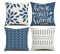 Homefeelzydys Lot de 4 Housses de Coussin carrées pour extérieur, terrasse, Jardin, Salon, canapé, décoration Style Ferme, Bleu Clair, 114,3 x 114,7 cm, 45,7 x 45,7 cm, Bleu Clair