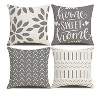 Homefeelzydys Lot de 4 Housses de Coussin carrées pour extérieur, terrasse, Jardin, Salon, canapé, décoration Style Ferme, Gris, 114,3 x 114,7 cm
