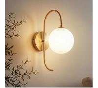 HOMEFIRE - Applique Murale Vintage Dorée Ø36 cm Lampe Murale Ronde en Métal avec Abat-Jour Boule de Verre pour Chambre Salon