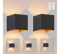 Homefire Lot de 2 appliques murales intérieures LED - Lampe murale extérieure noire et or, étanche IP65, projecteur mural réglable, lumière blanche chaude 3000K G9 pour jardin terrasse couloir salon
