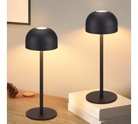 Homefire Lot de 2 lampes de table LED sans fil : lampe de table sans fil à intensité variable 3000 K-6500 K avec USB-C rechargeable en hauteur réglable étanche lampe tactile noire pour l'intérieur et